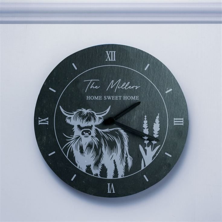 Personalised Highland Cow Slate Clock product image