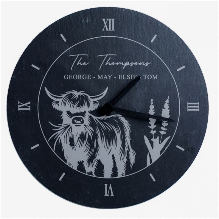 Personalised Highland Cow Slate Clock product image