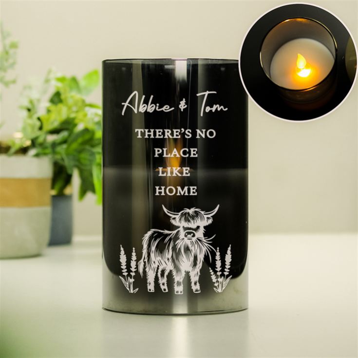 Personalised Highland Cow Glass LED Candle product image