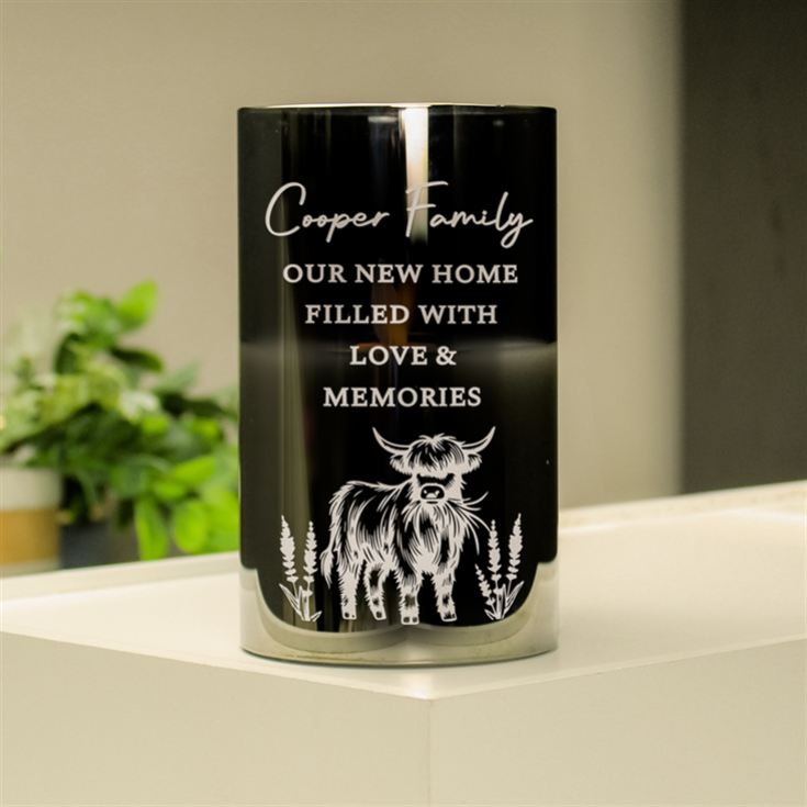 Personalised Highland Cow Glass LED Candle product image