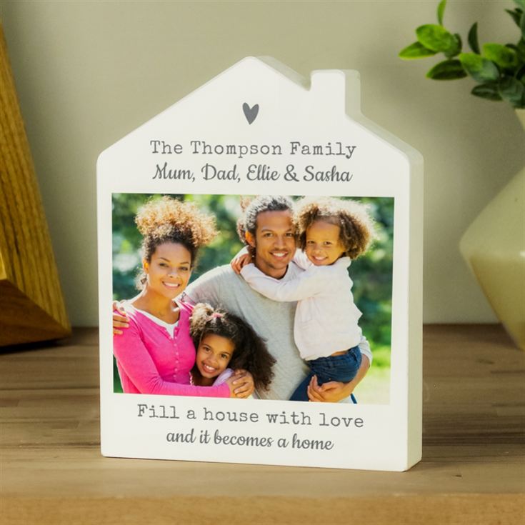 Personalised Grey Heart Photo Upload Wooden House Ornament product image