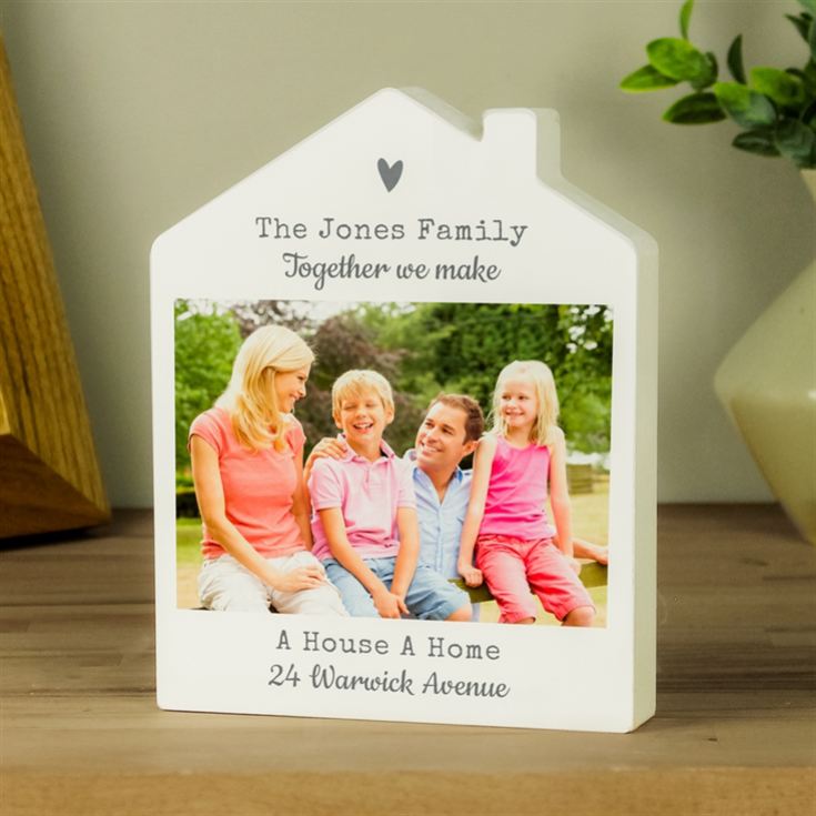 Personalised Grey Heart Photo Upload Wooden House Ornament product image