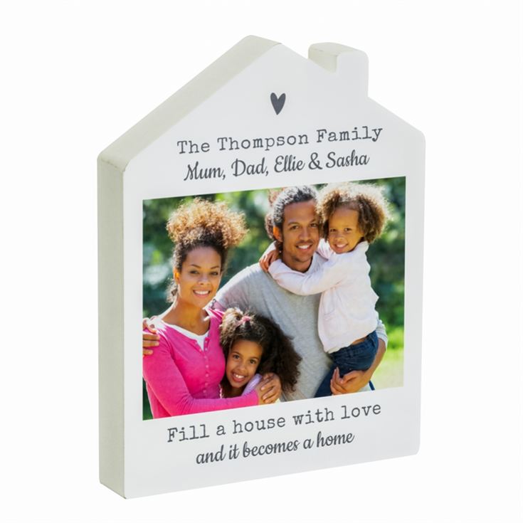 Personalised Grey Heart Photo Upload Wooden House Ornament product image