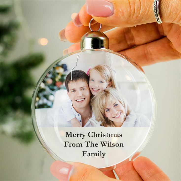 Personalised Message Photo Upload Glass Bauble product image