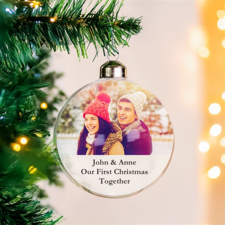 Personalised Message Photo Upload Glass Bauble product image
