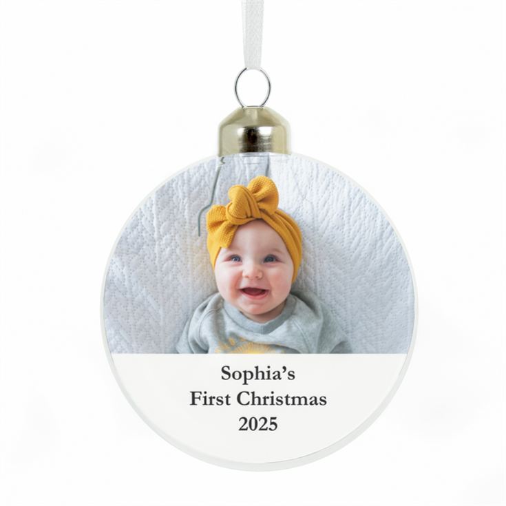 Personalised Message Photo Upload Glass Bauble product image