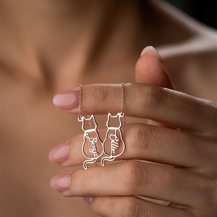 Personalised Sterling Silver Cat Necklace with Name product image