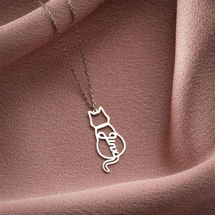 Personalised Sterling Silver Cat Necklace with Name product image