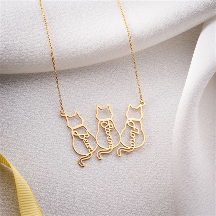 Personalised Sterling Silver Cat Necklace with Name product image