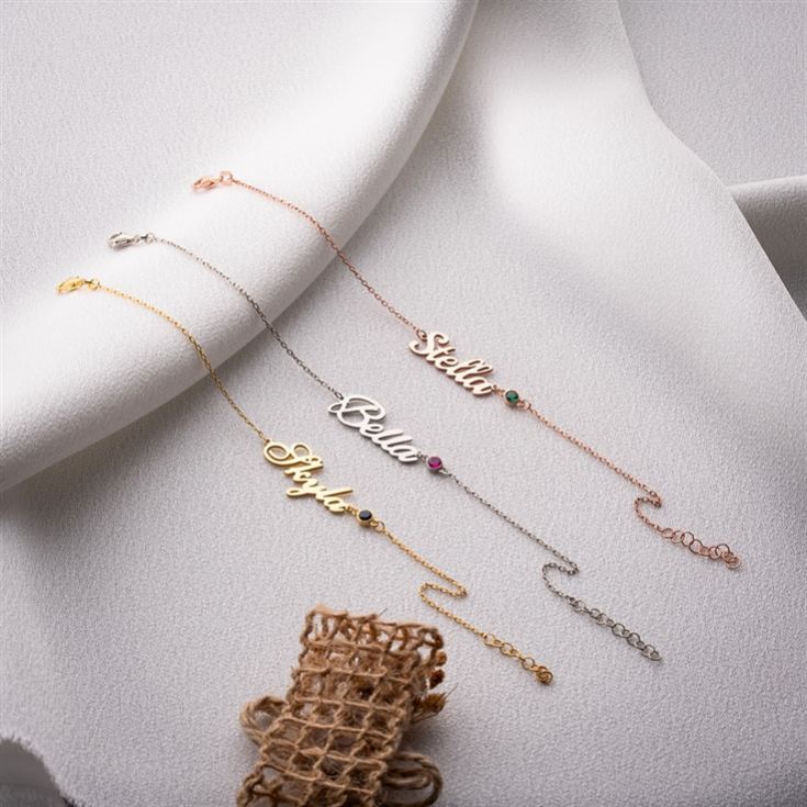 Personalised Name Bracelet with Birthstone product image