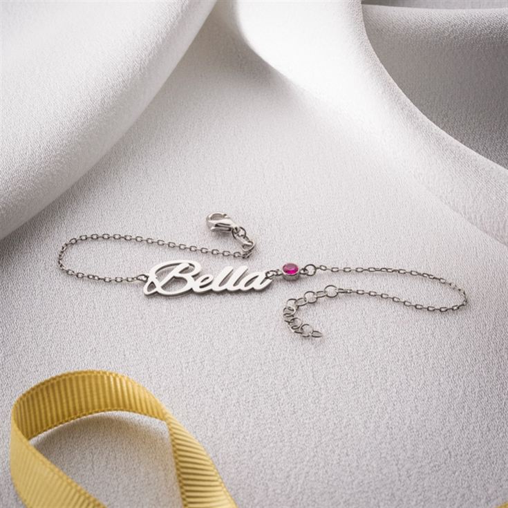 Personalised Name Bracelet with Birthstone product image