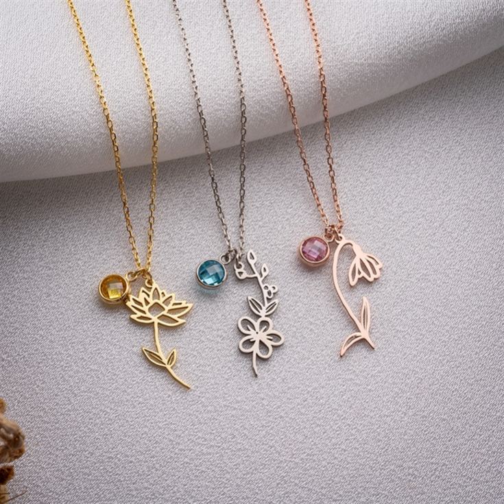 Birth Flower Necklace with Birthstone product image