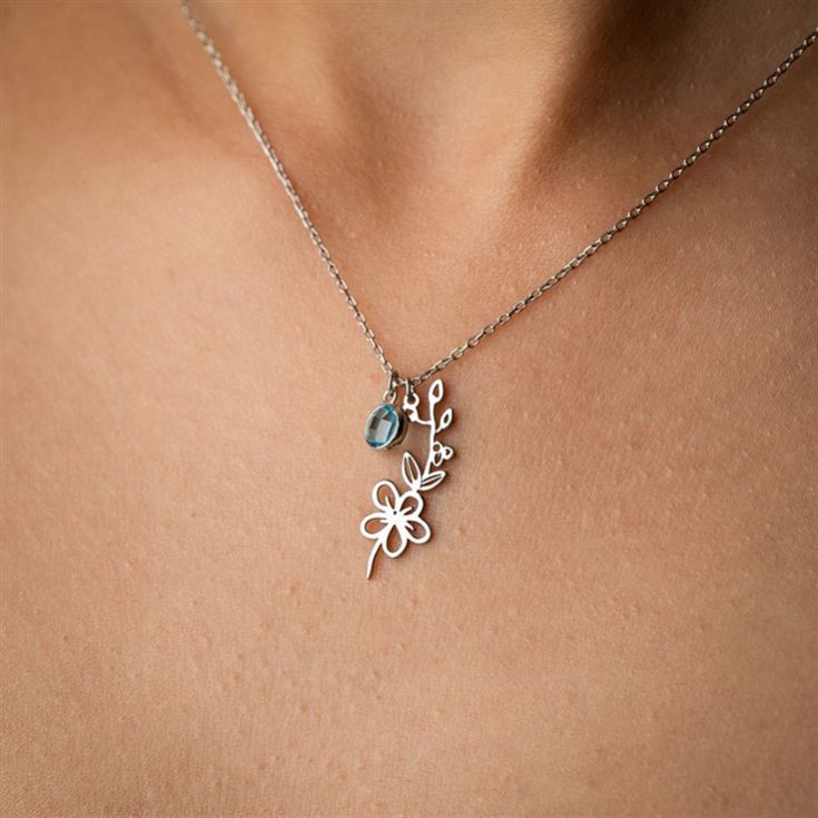 Birth Flower Necklace with Birthstone product image