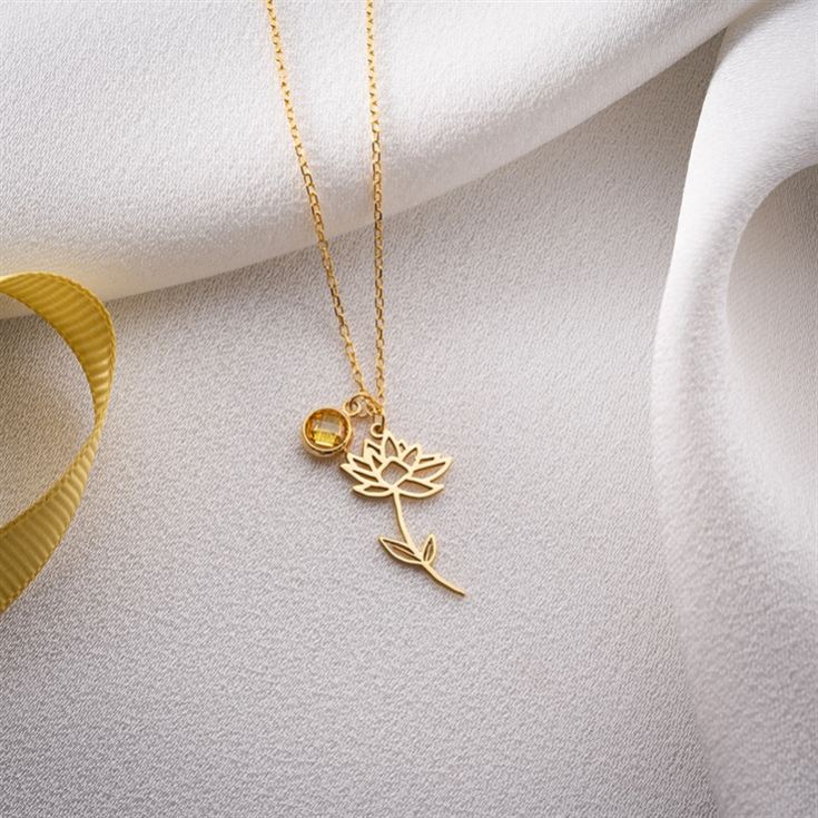 Birth Flower Necklace with Birthstone product image