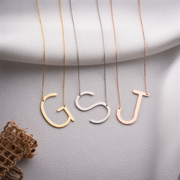 Large Sideway Initial Necklace in Sterling Silver product image