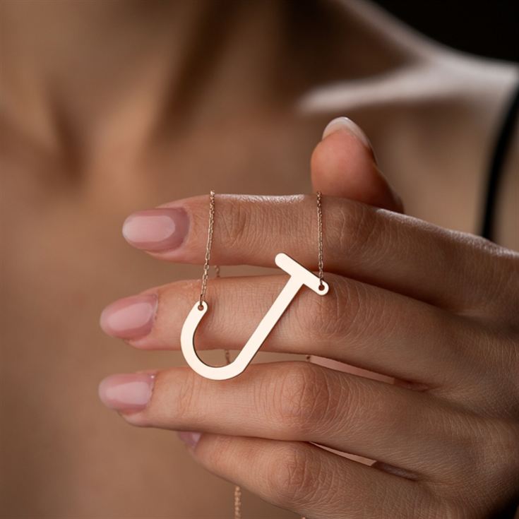 Large Sideway Initial Necklace in Sterling Silver product image