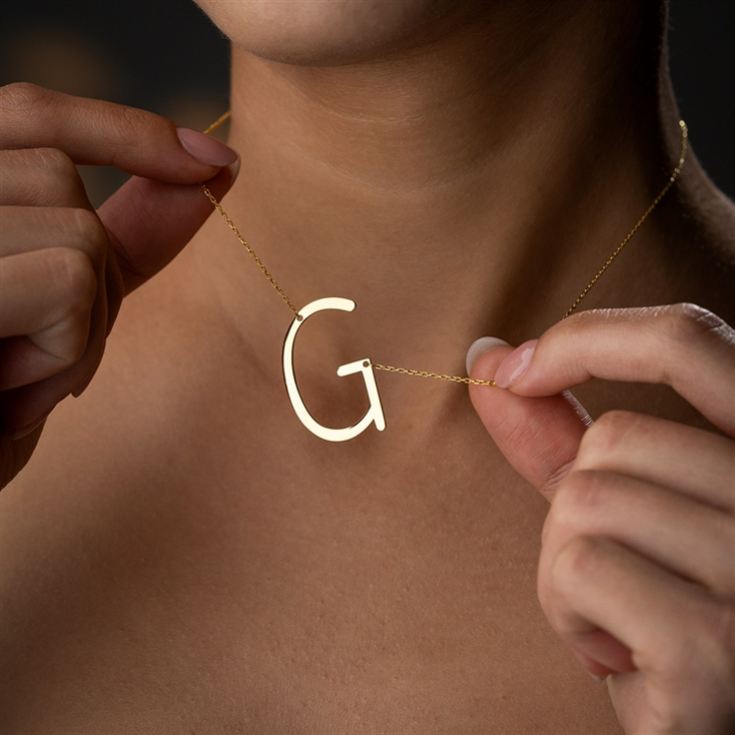 Large Sideway Initial Necklace in Sterling Silver product image
