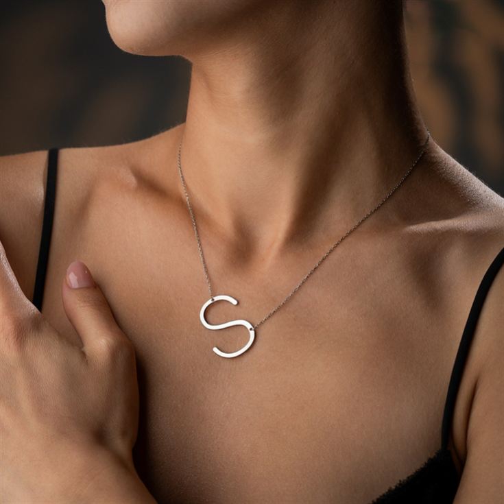 Large Sideway Initial Necklace in Sterling Silver product image