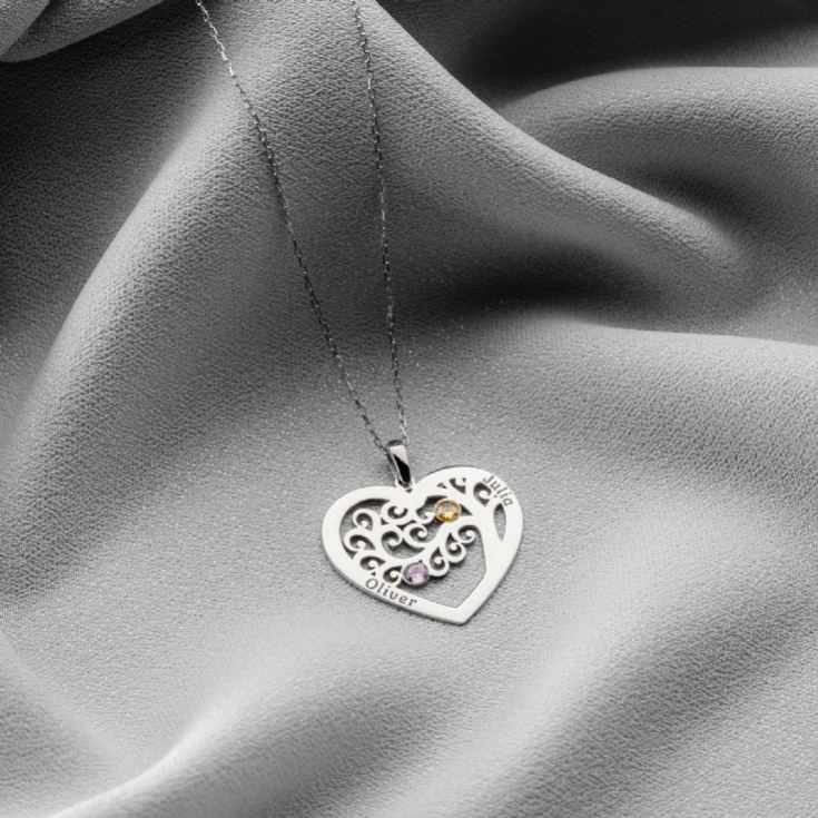 Personalised Heart-Shaped Family Tree Necklace with Birthstone product image