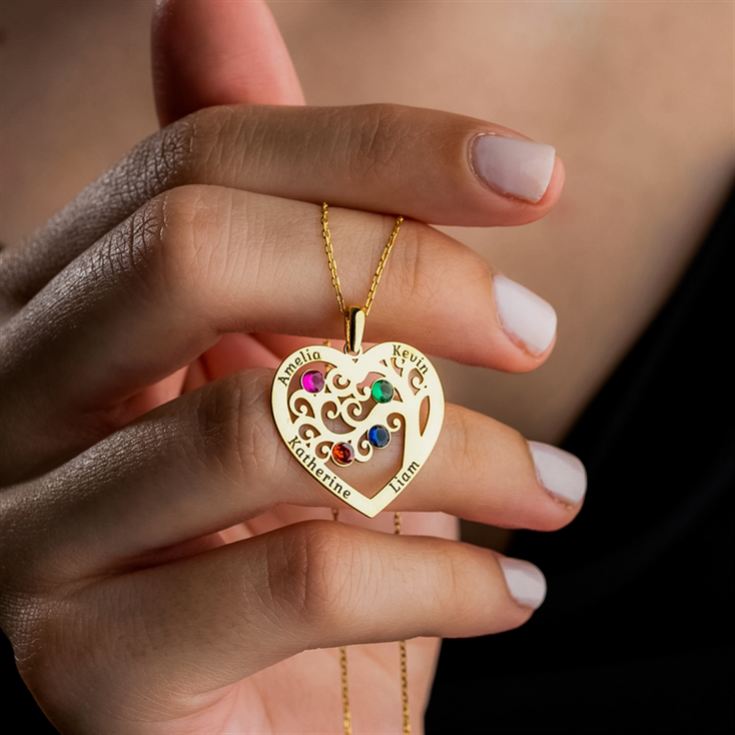 Personalised Heart-Shaped Family Tree Necklace with Birthstone product image