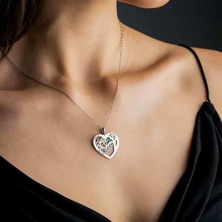 Personalised Heart-Shaped Family Tree Necklace with Birthstone product image