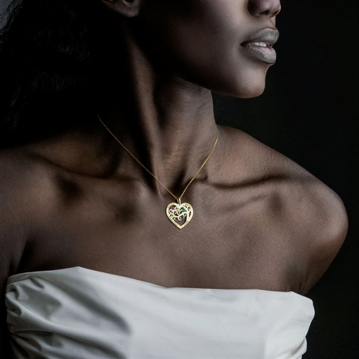 Personalised Heart-Shaped Family Tree Necklace with Birthstone product image