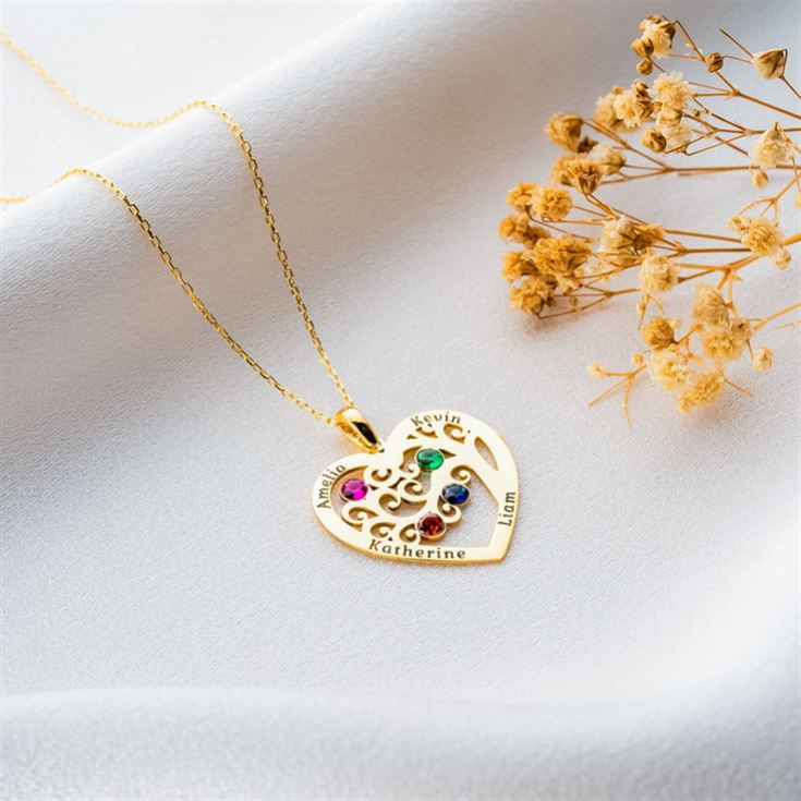 Personalised Heart-Shaped Family Tree Necklace with Birthstone product image