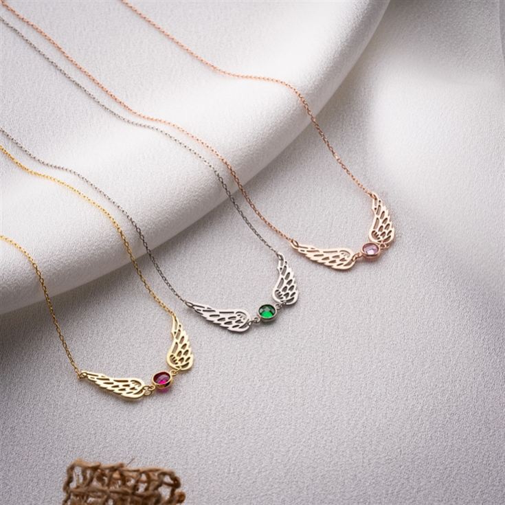 Angel Wing Necklace with Birthstone product image