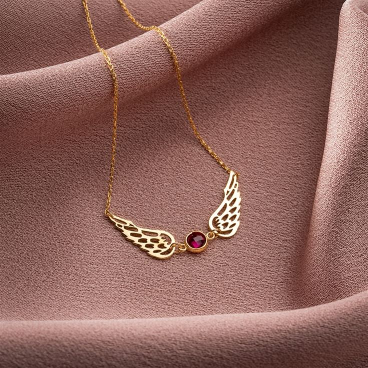 Angel Wing Necklace with Birthstone product image