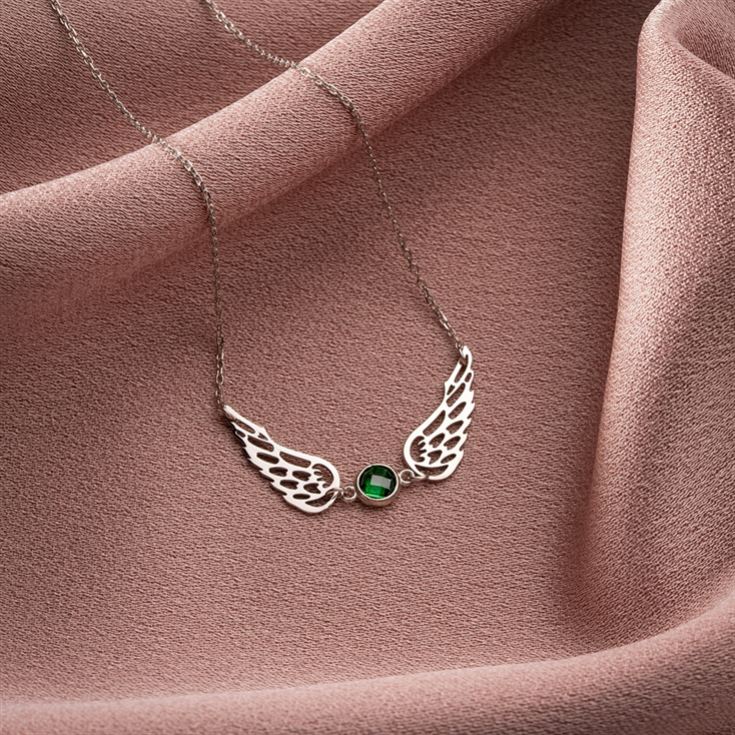 Angel Wing Necklace with Birthstone product image
