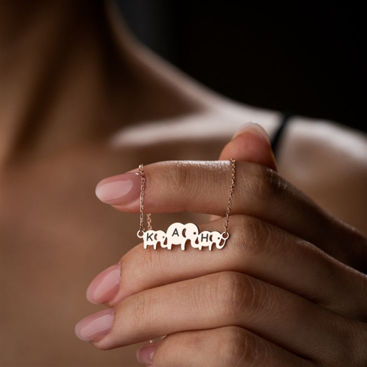 Personalised Elephant Necklace with Family initials product image