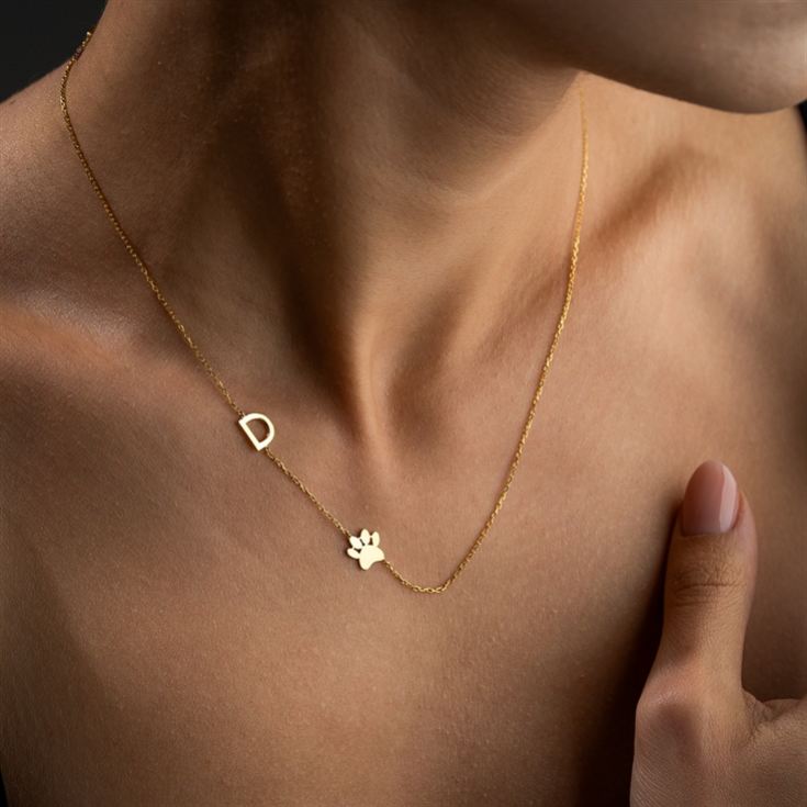 Sideway Initial and Dog Paw Necklace product image