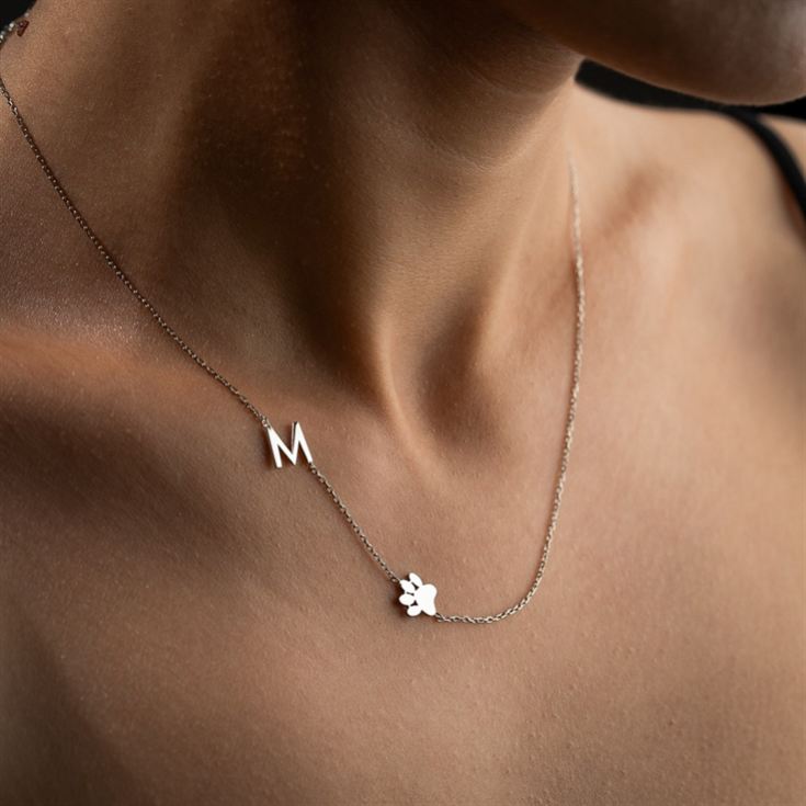 Sideway Initial and Dog Paw Necklace product image