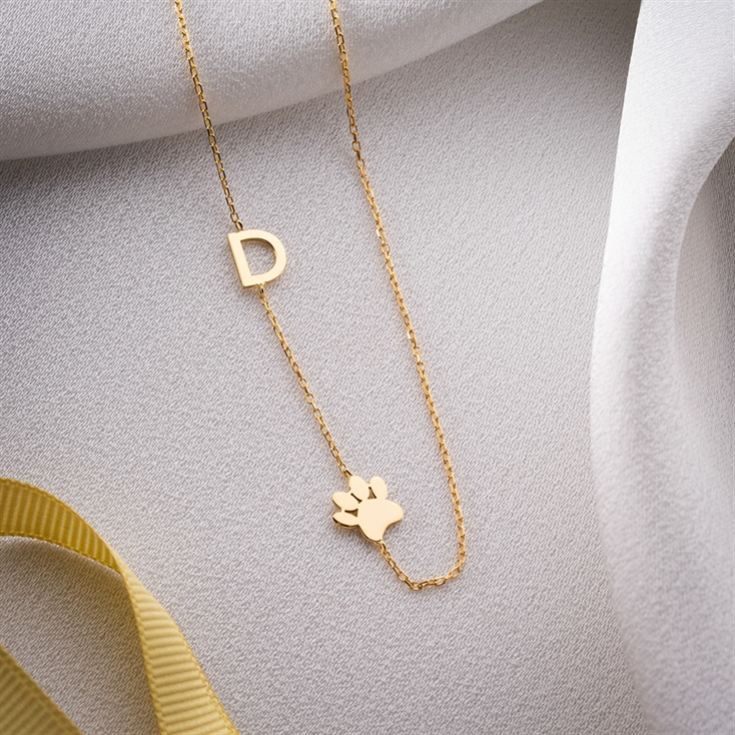 Sideway Initial and Dog Paw Necklace product image