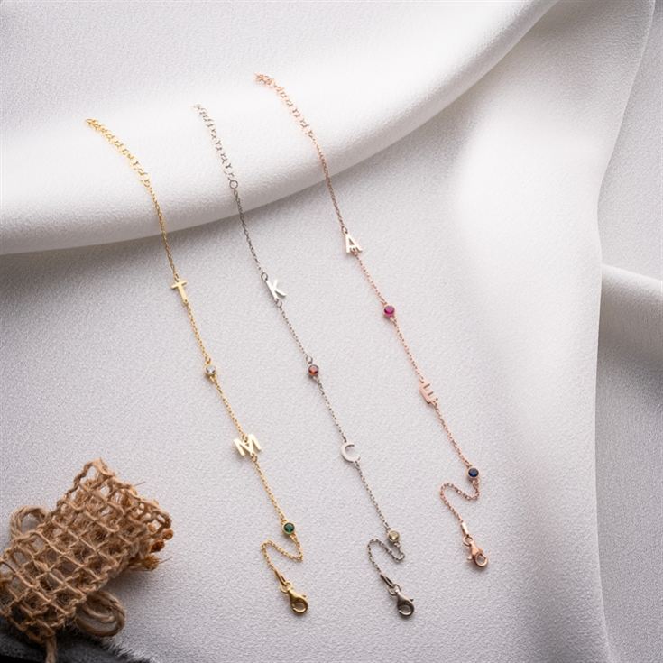 Personalised Birthstone Bracelet with Initial Charms product image