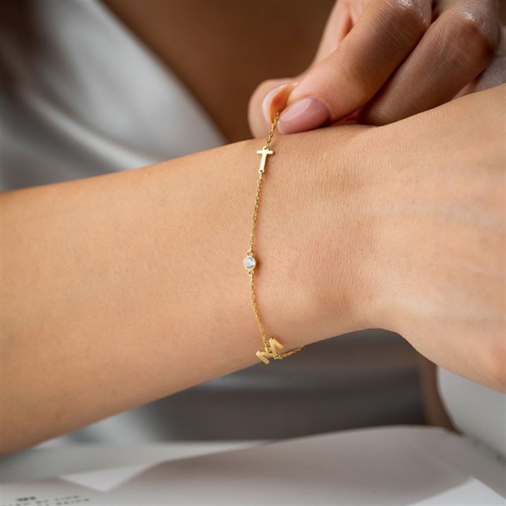 Personalised Birthstone Bracelet with Initial Charms product image