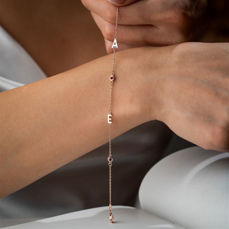 Personalised Birthstone Bracelet with Initial Charms product image