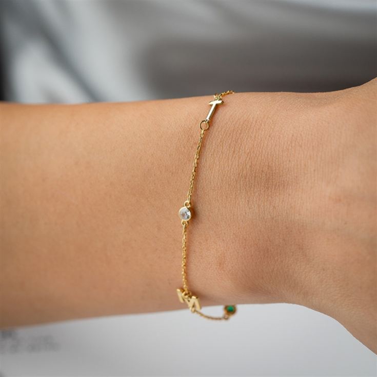 Personalised Birthstone Bracelet with Initial Charms product image