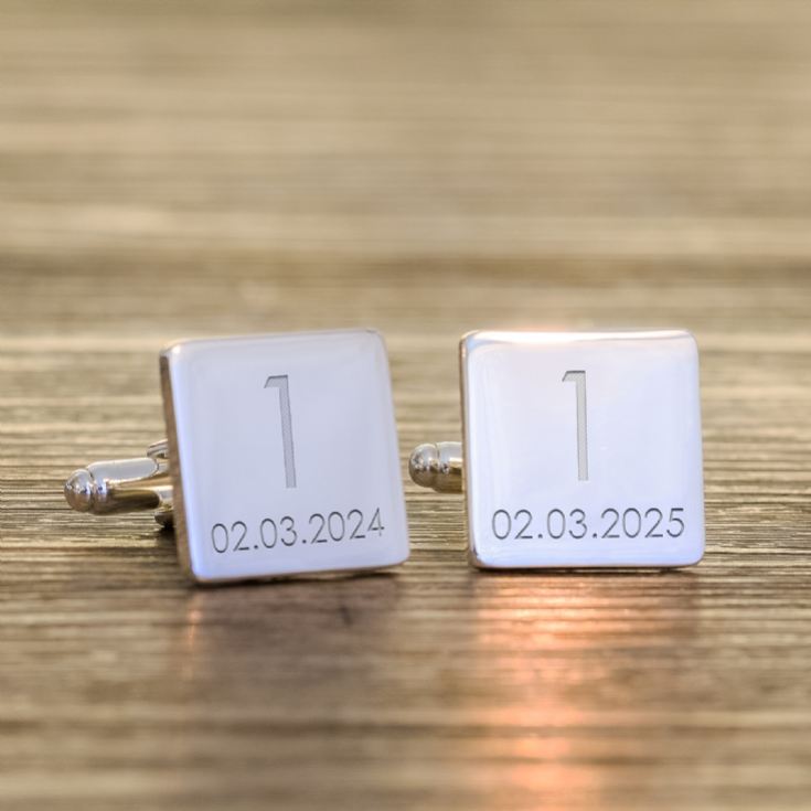 Personalised 1st Wedding Anniversary Silver Finish Square Cufflinks product image