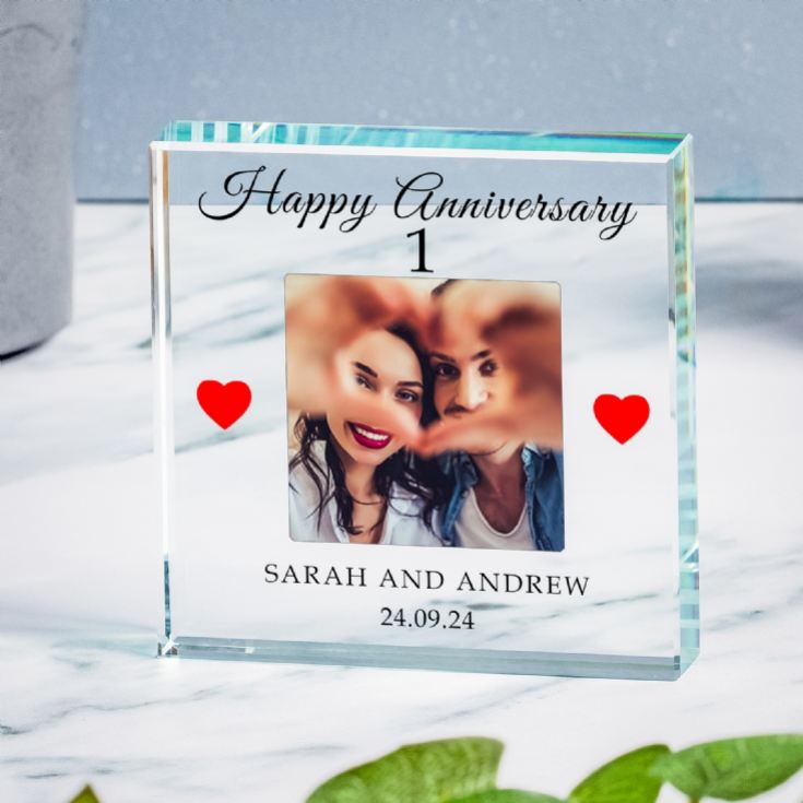 Personalised 1st Wedding Anniversary Photo Upload Glass Token product image