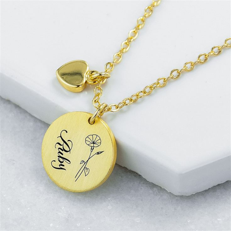 Personalised Birth Flower Brushed Heart and Disc Necklaces product image