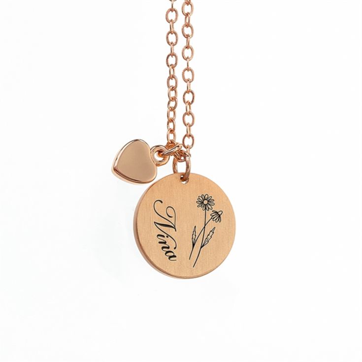 Personalised Birth Flower Brushed Heart and Disc Necklaces product image