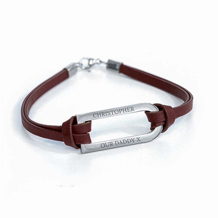 Personalised Men's Shoreditch Silver Bar Brown Leather Bracelet product image