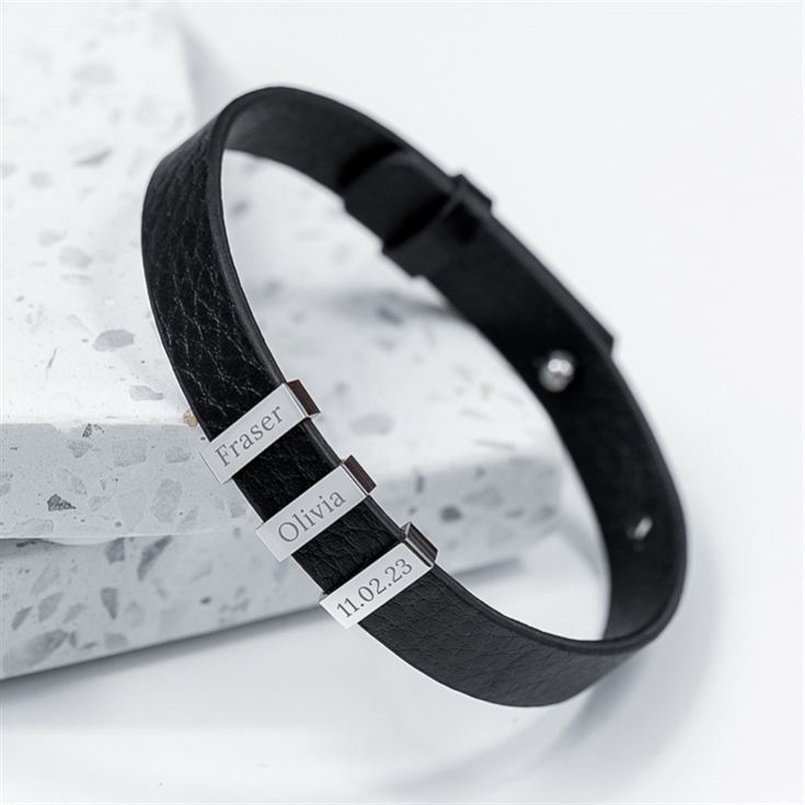 Personalised Men's Soho Tag Black Leather Bracelet product image