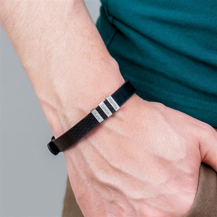 Personalised Men's Soho Tag Black Leather Bracelet product image