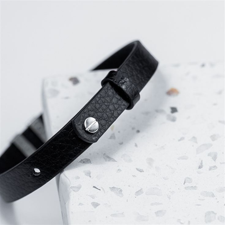 Personalised Men's Soho Tag Black Leather Bracelet product image