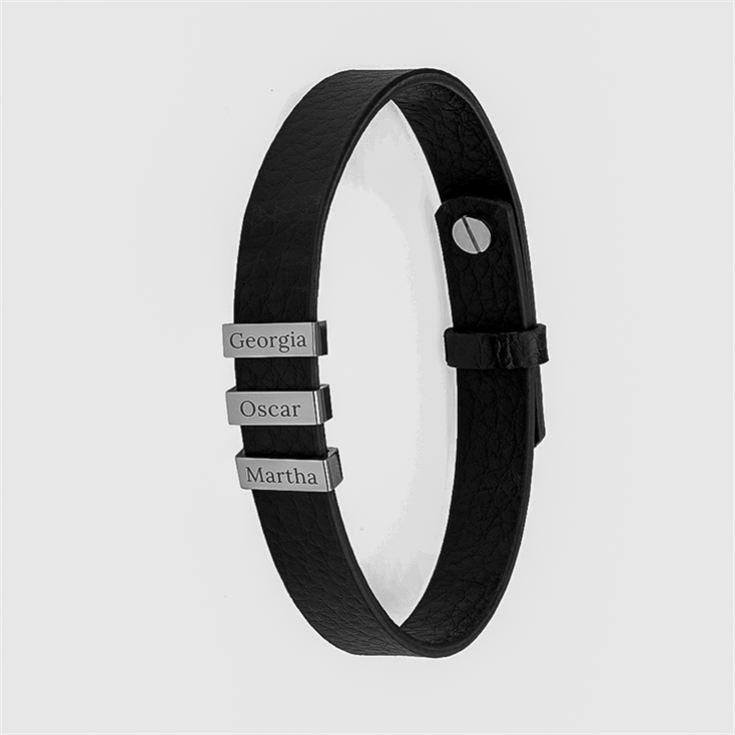 Personalised Men's Soho Tag Black Leather Bracelet product image