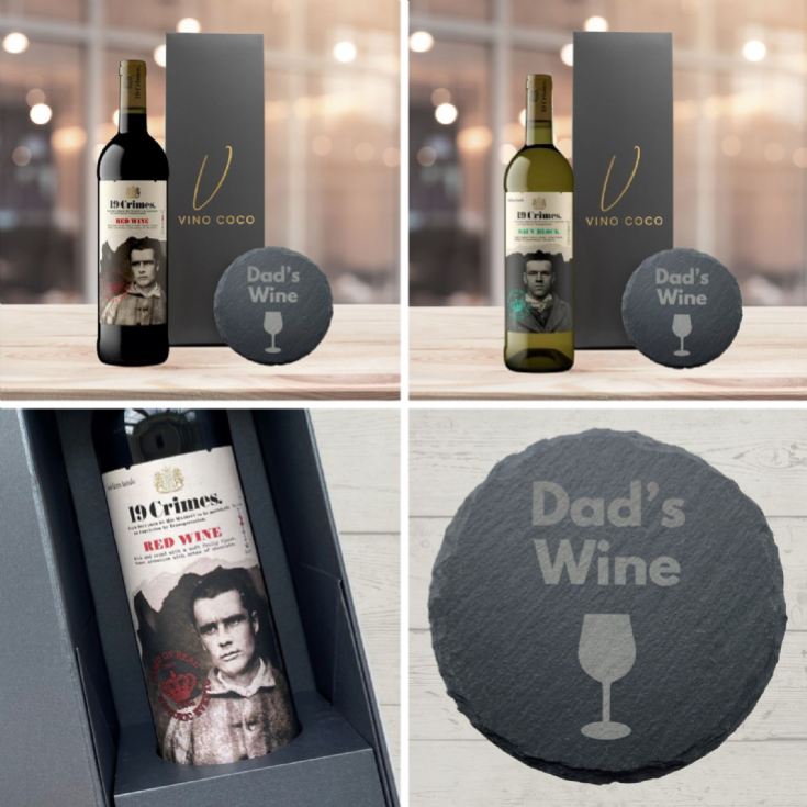 19 Crimes Red Wine & Sauvignon Blanc Gift Sets with "Dad's Wine" Slate Coaster product image
