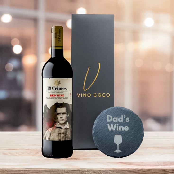 19 Crimes Red Wine & Sauvignon Blanc Gift Sets with "Dad's Wine" Slate Coaster product image