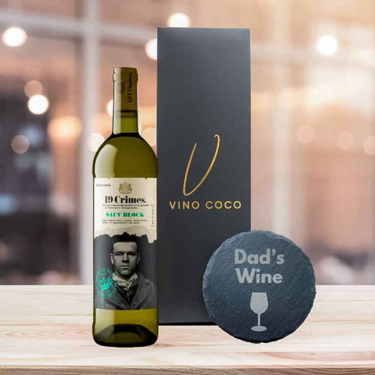 19 Crimes Red Wine & Sauvignon Blanc Gift Sets with "Dad's Wine" Slate Coaster product image